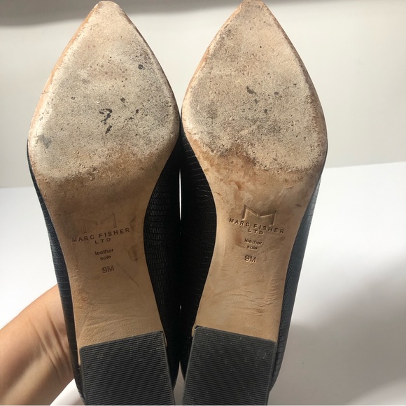 Marc Fisher Leather Black Point Toe Black Heels. Size 9. - Picture 7 of 9
